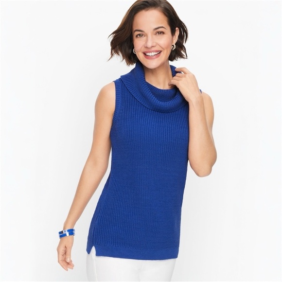Talbots Sweaters - Talbots Women's Blue Sleeveless Turtleneck Sweater Tunic Top Size S Cotton Blend